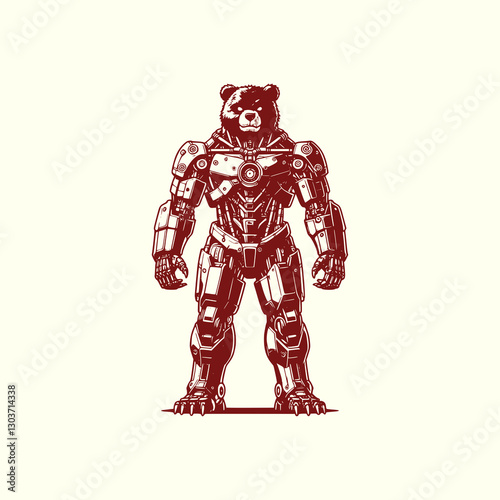 Cybernetic Bear Mech Suit Warrior Futuristic Robotic Animal with Advanced Armor