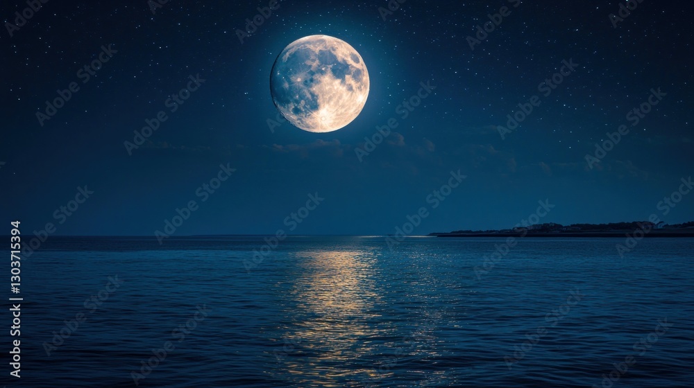 Full moon over calm ocean at night (2) Full moon over calm ocean at night (2)