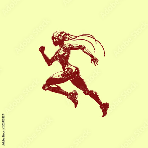 Futuristic Cyberpunk Cyborg Woman Running High-Tech Sci-Fi Athlete in Motion