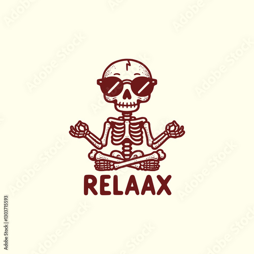 Cool Skeleton Meditating in Relaxed Pose Fun and Quirky Zen Illustration