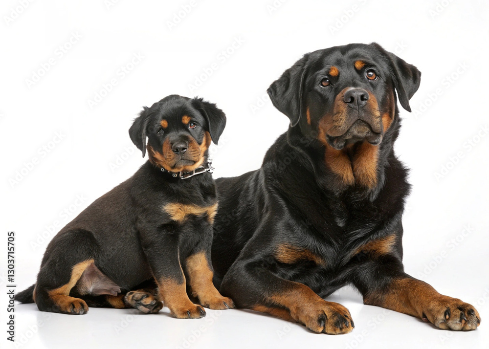 two rottweilers, a puppy and a big one two rottweilers, a puppy and a big one