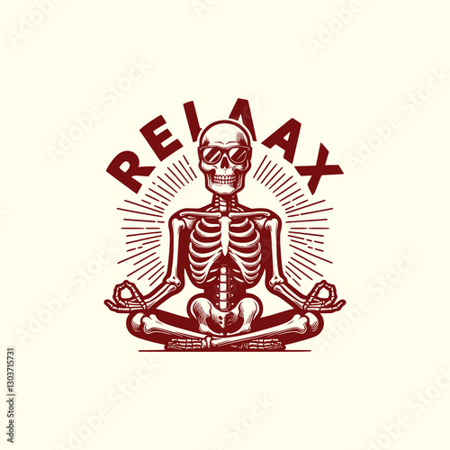Cool Skeleton Meditating in Relaxed Pose Fun and Quirky Zen Illustration