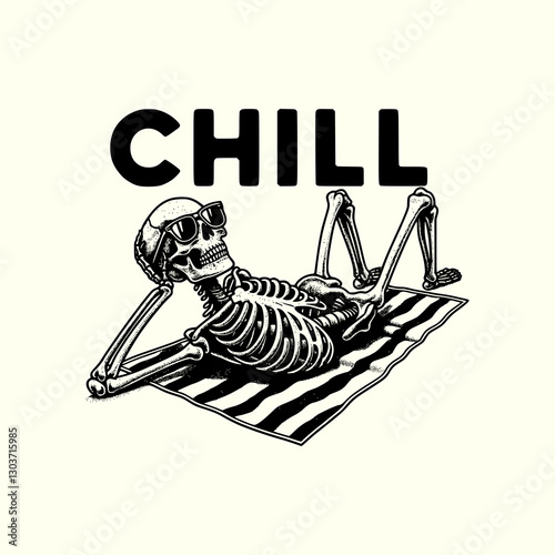 Chill Skeleton Relaxing on a Beach Towel Funny and Edgy Summer Vibes Illustration