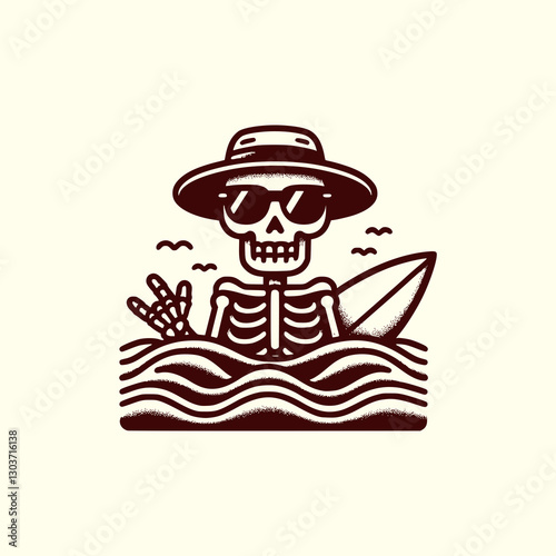Cool Skeleton Surfer Riding a Wave Fun and Edgy Surfing Illustration
