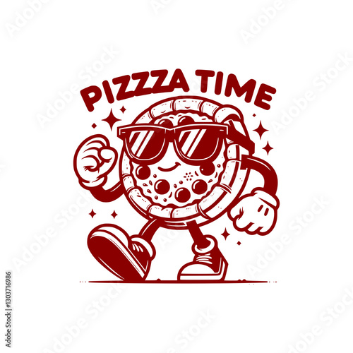 Cool Pizza Slice Mascot Wearing Sunglasses and Walking with Confidence Fun Cartoon Fast Food Character