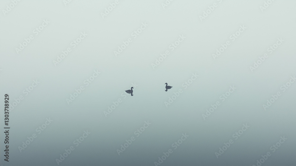 Fototapeta premium Minimalist scene of two ducks on calm water