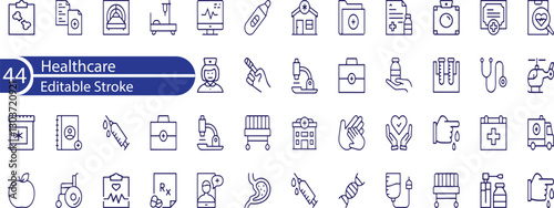 Healthcare Line Editable Icons set. Vector illustration in modern thin line style of medical icons , health, pediatrics, doctor, treatment, and more.