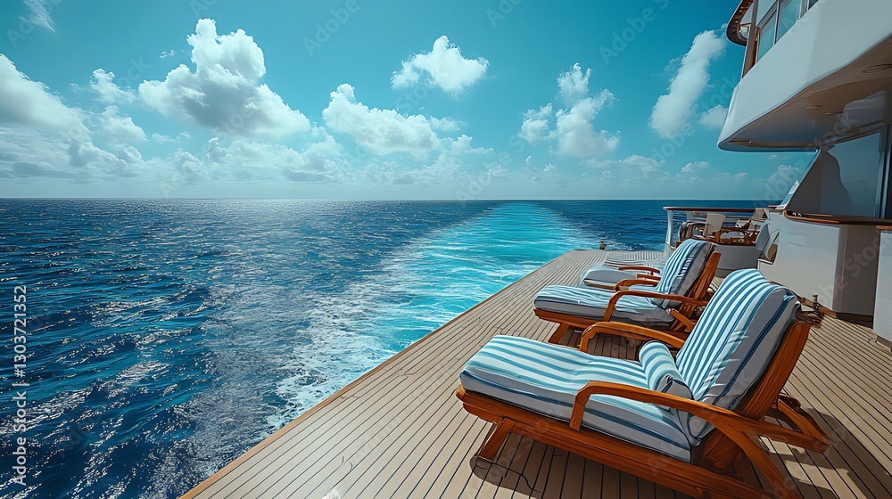 Fototapeta premium Luxury yacht deck chairs ocean cruise sunny day