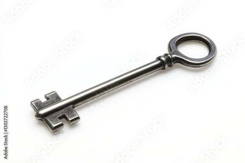 A vintage metal key on a clean surface, symbolizing the mystery of the past isolated on transparent background photo