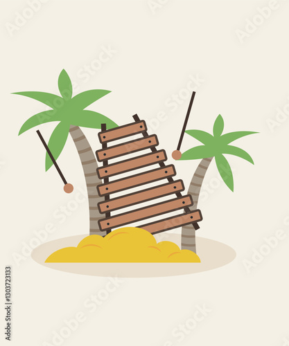 Flat Design Illustration with xylophone and Palms Background
