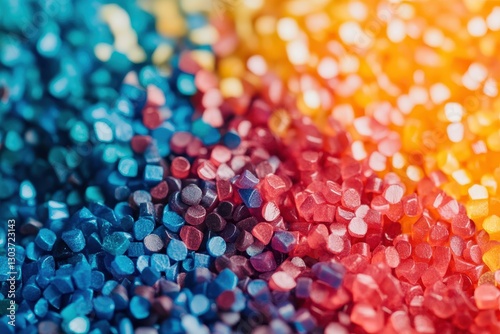Colorful resin beads in vibrant hues. Ideal for backgrounds, textures, or representing creativity and color.