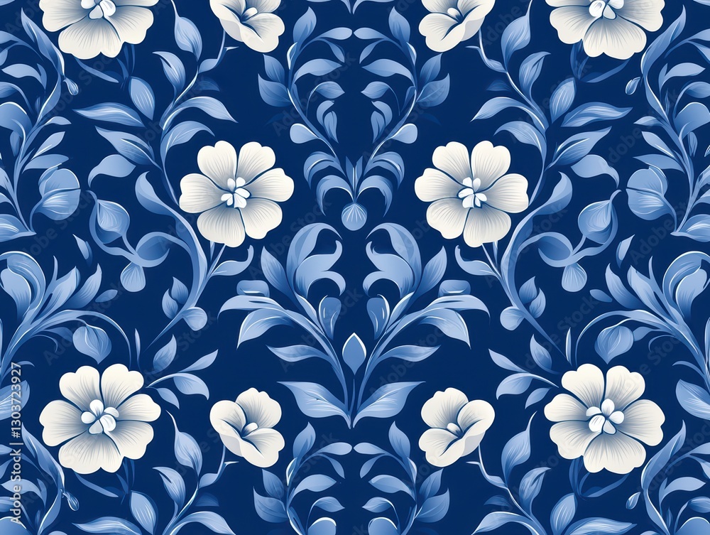 Traditional Thai Floral Motif in Elegant Deep Blue Background for Art and Design Use