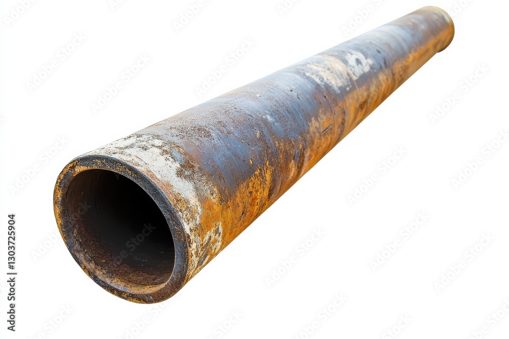 Weathered metal pipe lying on a clean surface, showcasing layers of rust and old paint isolated on transparent background Weathered metal pipe lying on a clean surface, showcasing layers of rust and old paint isolated on transparent background