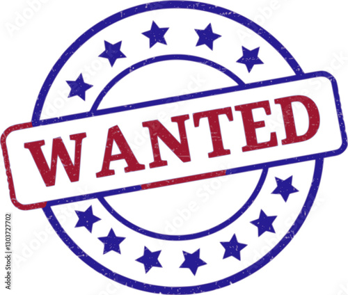 Wanted grunge ink Round stamp With american color palette