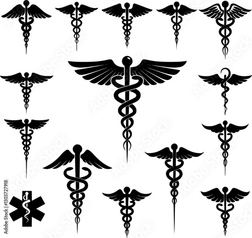 Snake medical icon, caduceus vector sign
