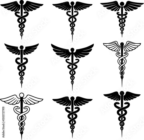 Snake medical icon, caduceus vector sign
