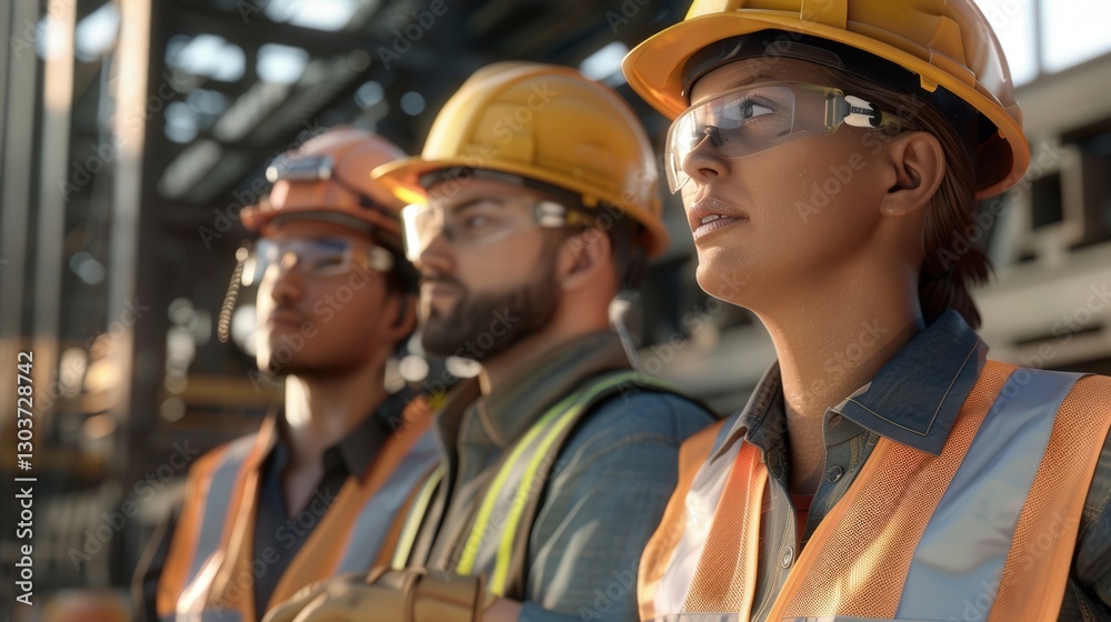 Workers At A Construction Site Wearing Hard Hats Workers At A Construction Site Wearing Hard Hats