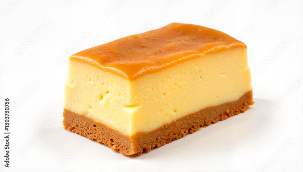 Delicious caramel flan with glossy layer on white plate, dessert delight Delicious caramel flan with glossy layer on white plate, dessert delight