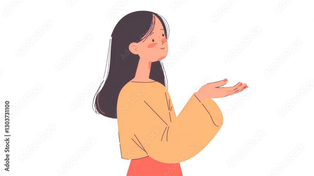 Young female flat hand holding something isolated on white Young female flat hand holding something isolated on white
