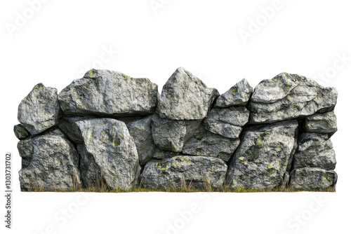 Natural stone formation with moss and grass in a serene outdoor setting during daylight isolated on transparent background photo