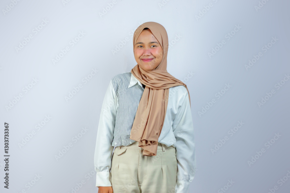 Smiling Muslim Woman in Hijab with Stylish Outfit Smiling Muslim Woman in Hijab with Stylish Outfit