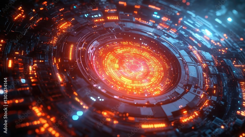 Obraz premium Futuristic abstract digital technology design with glowing orange and blue elements
