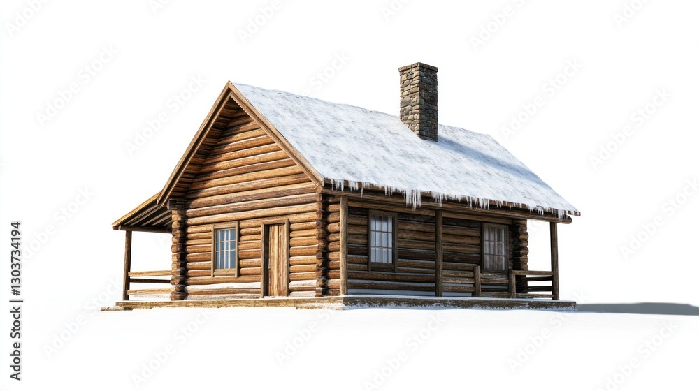 Snowy log cabin, winter scene, isolated, realistic 3D model, for winter vacation, winter home, holiday, background Snowy log cabin, winter scene, isolated, realistic 3D model, for winter vacation, winter home, holiday, background