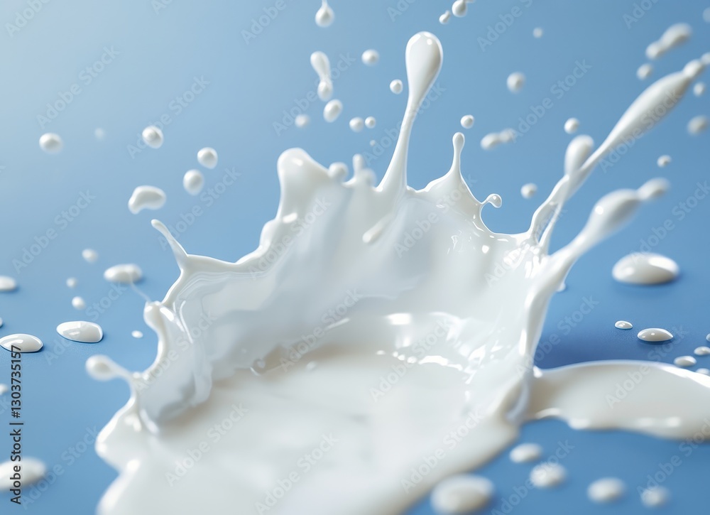Dynamic Splash of Milk Captured Against a Soft Blue Background Illustrating Motion and Freshness in Food Photography Dynamic Splash of Milk Captured Against a Soft Blue Background Illustrating Motion and Freshness in Food Photography