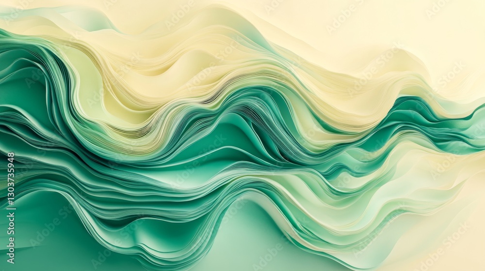 Fototapeta premium Wavy abstract shapes of green and cream colors comprise the design