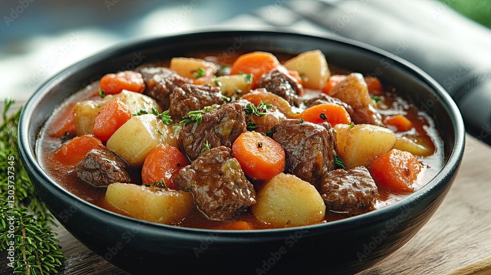 A bowl of hearty beef stew with carrots and potatoes. A bowl of hearty beef stew with carrots and potatoes.