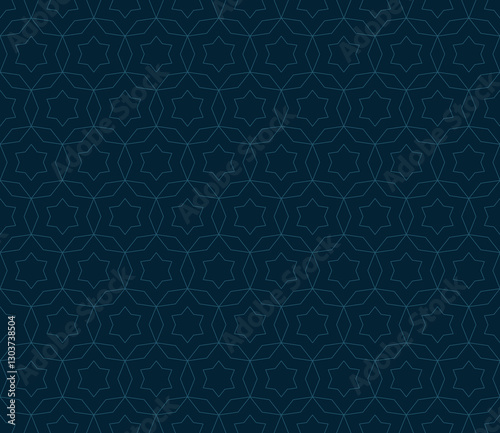 Wallpaper Mural Abstract geometric seamless pattern in oriental style. Vector minimalist texture, elegant floral lattice, stars, lines, grid. Subtle minimal luxury background. Dark teal blue elegant repeated design Torontodigital.ca