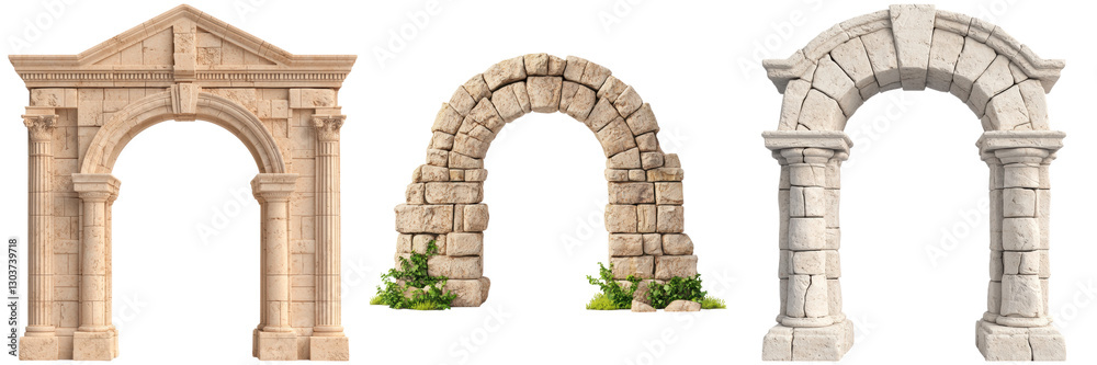 Obraz premium Three stone arches with columns. Architecture elements for design.