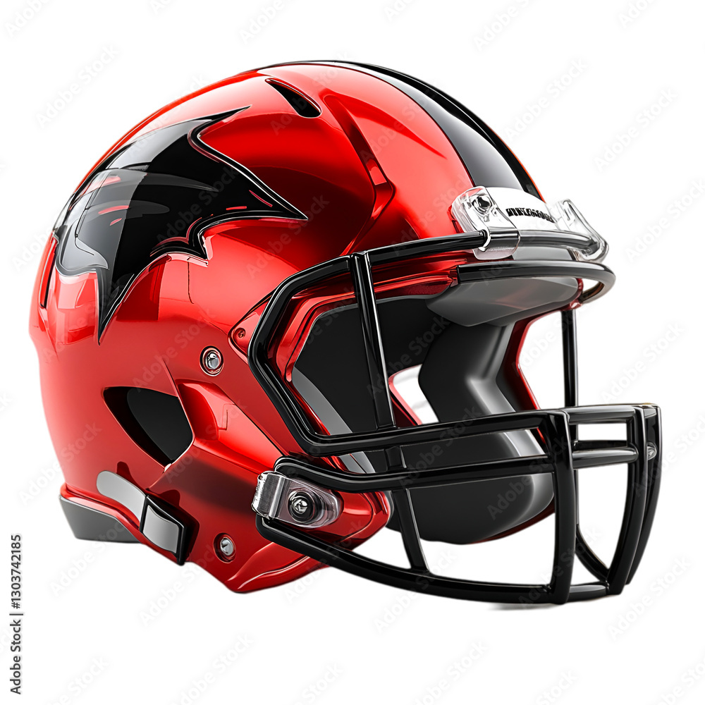 Fototapeta premium Red and Black Football Helmet Game Day Gear Sport Equipment,