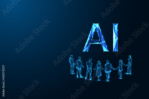 People standing in front of AI symbol. Artificial intelligence adoption and digital future vector