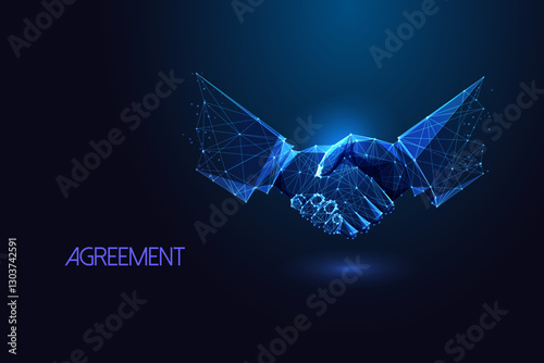 Futuristic Polygonal Handshake. Agreement and Partnership concept. Corporate social responsibility