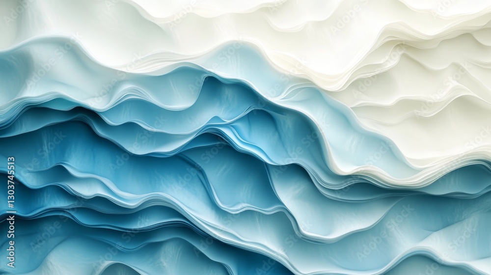 Abstract image showing layers of wavy light blue and white