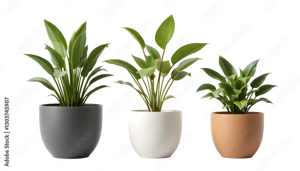 Houseplant pots with a minimalist design that are really realistic, isolated on a transparent PNG background. Houseplant pots with a minimalist design that are really realistic, isolated on a transparent PNG background.