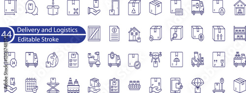 Delivery and Logistic Editable Icons set. Vector illustration in modern thin line style of moving service icons . shipping by sea, air delivery, date, courier, warehouse