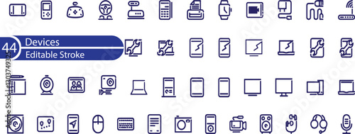 Devices Line Editable Icons set. Vector illustration in thin line style of gadgets and electronics related icons