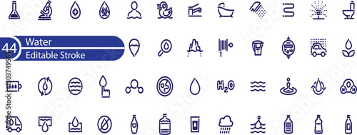 Water Line Editable Icons set. Vector illustration in modern thin line style of aqua related icons .  water bottles, cleaning and other characteristics.