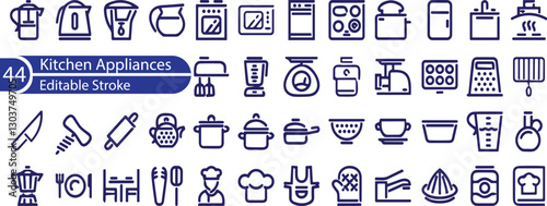 Kitchen appliances line icon set. Vector illustration household equipment for cooking.
