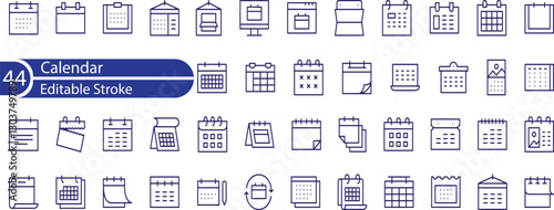 Calendar Editable Icons set. Vector illustration in modern thin line style of date related icons .  event, planning, remainder, and more.