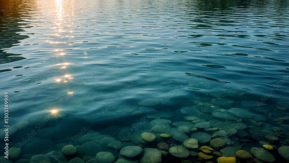 Calm waters reflecting sunlight in serene tranquility Calm waters reflecting sunlight in serene tranquility