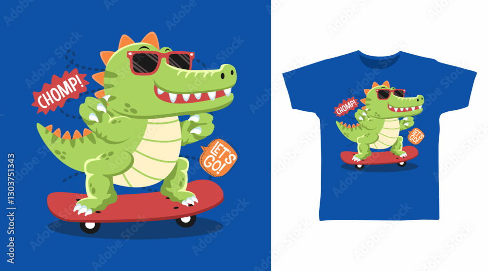 Obraz premium Cool crocodile play skateboard hand drawn, ready for print on t shirt and other uses