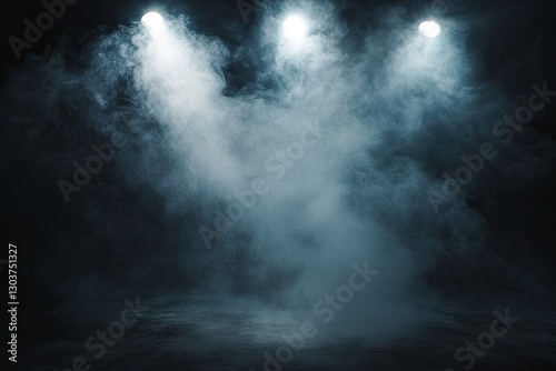 Dark stage with spotlights and fog