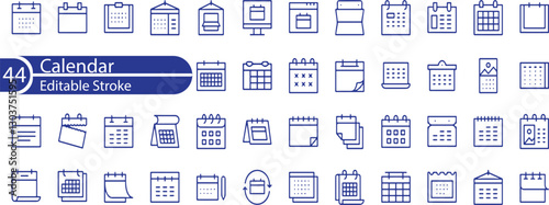 Calendar Editable Icons set. Vector illustration in modern thin line style of date related icons .  event, planning, remainder, and more.