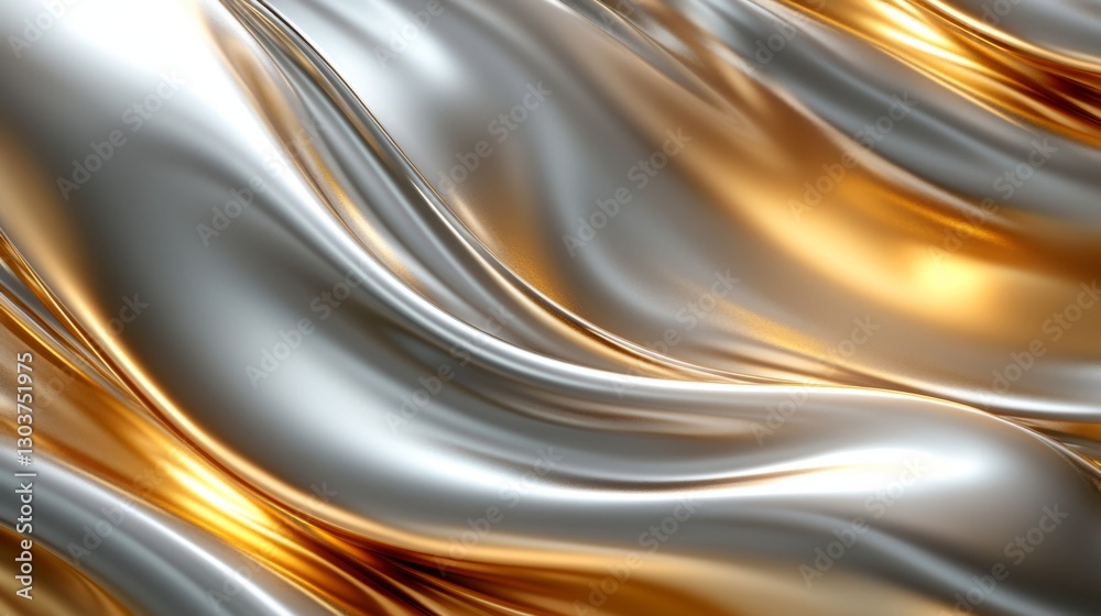 Fototapeta premium Shiny silver and golden flowing fabric with soft subtle lighting