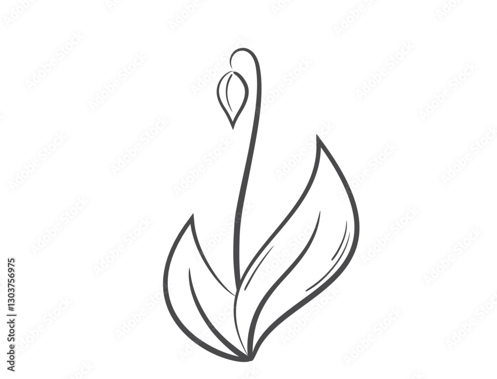 Spring sprout with bud line illustration. Planting and nature design element. Isolated vector image Spring sprout with bud line illustration. Planting and nature design element. Isolated vector image