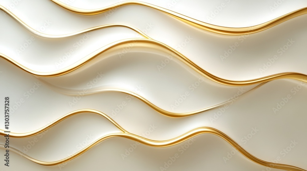 Fototapeta premium Elegant White Abstract Waves Adorned With Luxurious Gold Trim