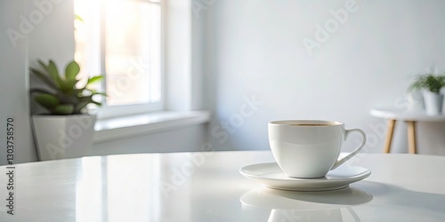 Wallpaper Mural Elegant White Ceramic Cup on White Table for Minimalist Home Decor, Coffee Lovers, and Aesthetic Photography Torontodigital.ca